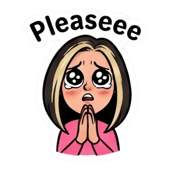 Girl with pleading eyes and hands together Sassy Girl Daily Vibes sticker for expressive chats and social replies.