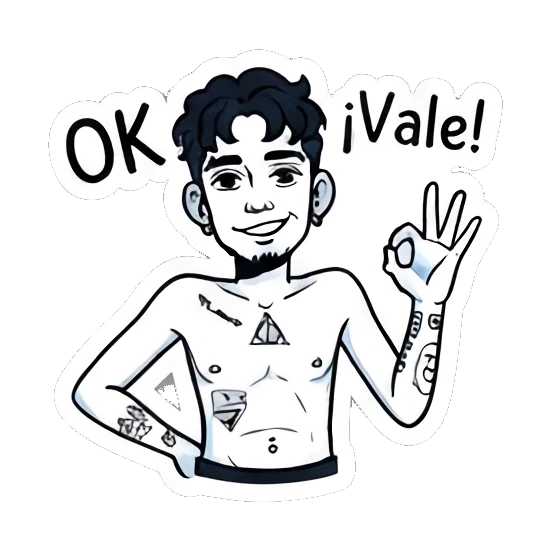 Curly-haired boy making an OK gesture with 'OK ¡Vale!' text. Curly Haired Boy Daily Vibes sticker for expressive chats and social replies.