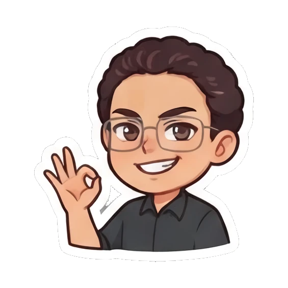 Curly-haired man with glasses making an OK hand sign with a confident smile. Curly Haired Guy Expressions sticker for expressive chats and social replies.