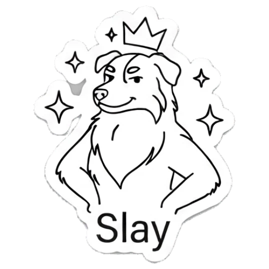 Slay dog wearing a crown with sparkling effects Indie Line Art Doggy sticker for expressive chats and social replies.