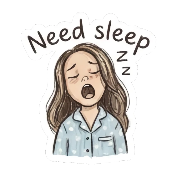 Girl yawning and looking sleepy in pajamas Doodle Girl Daily Life sticker for expressive chats and social replies.