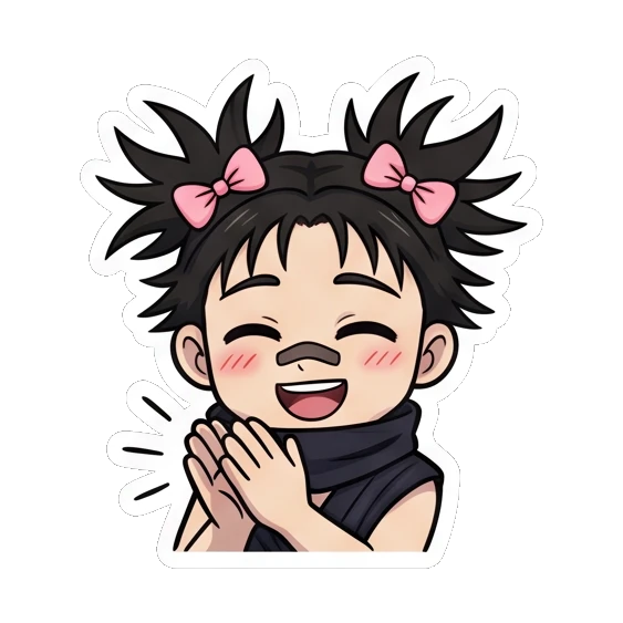 Ninja girl clapping hands with a happy expression. Spiky Hair Ninja Girl sticker for expressive chats and social replies.