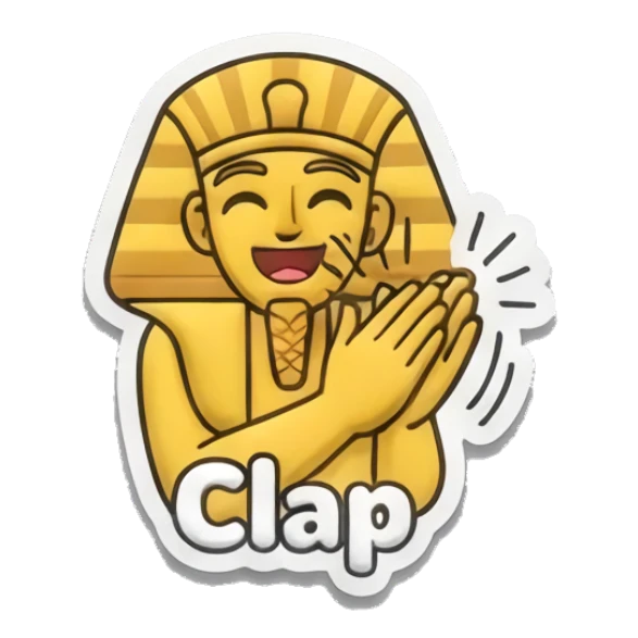 Pharaoh clapping hands enthusiastically with Clap text Golden Pharaoh Vibes sticker for expressive chats and social replies.