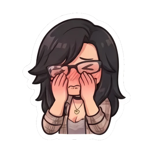 Girl with glasses blushing and covering her face with hands Chibi Girl Daily Life sticker for expressive chats and social replies.