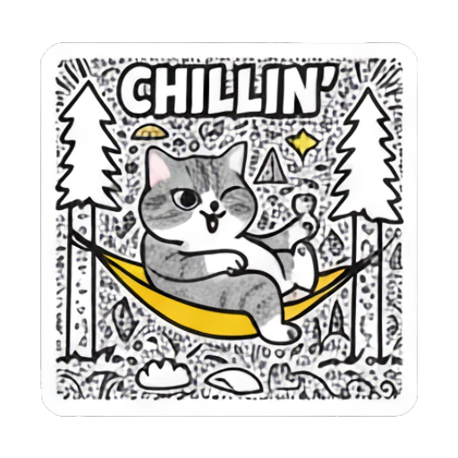 Relaxed cat in a hammock with text CHILLIN Doodle Cat Daily Vibes sticker for expressive chats and social replies.