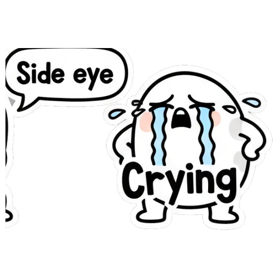 Sad egg character weeping with blue tears saying Crying. Doodle Egg Expressions sticker for expressive chats and social replies.