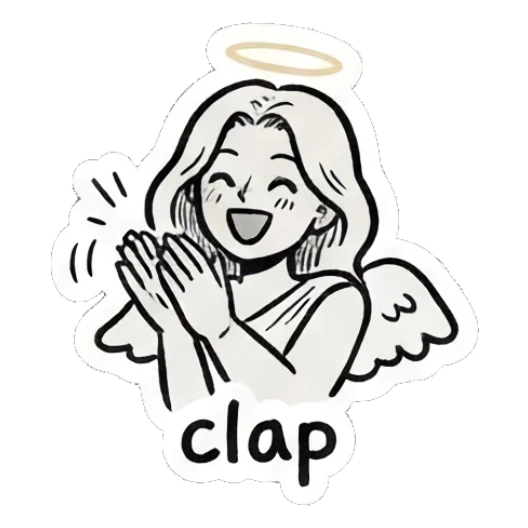 Angel girl clapping hands enthusiastically. Little Angel Doodle Diary sticker for expressive chats and social replies.