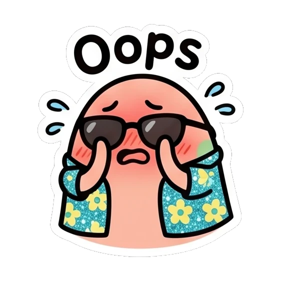 Pink egg in sunglasses looking worried saying Oops Pink Egg Buddy Daily sticker for expressive chats and social replies.