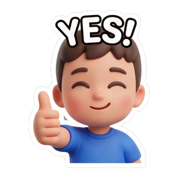 Boy giving a thumbs up with Yes text Little Boy Daily Vibes sticker for expressive chats and social replies.