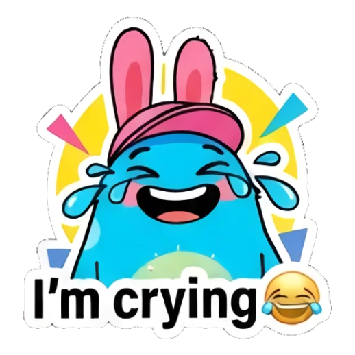 Blue blob character crying with joy with text I'm crying. Blue Blob Vibes sticker for expressive chats and social replies.