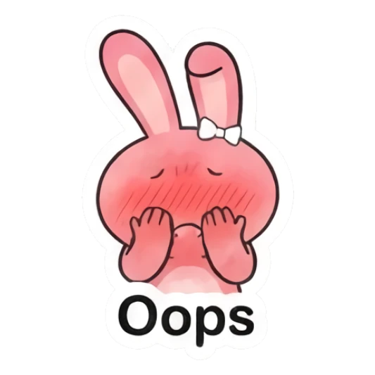 Shy blushing pink bunny covering face saying Oops Pink Bunny Moods sticker for expressive chats and social replies.