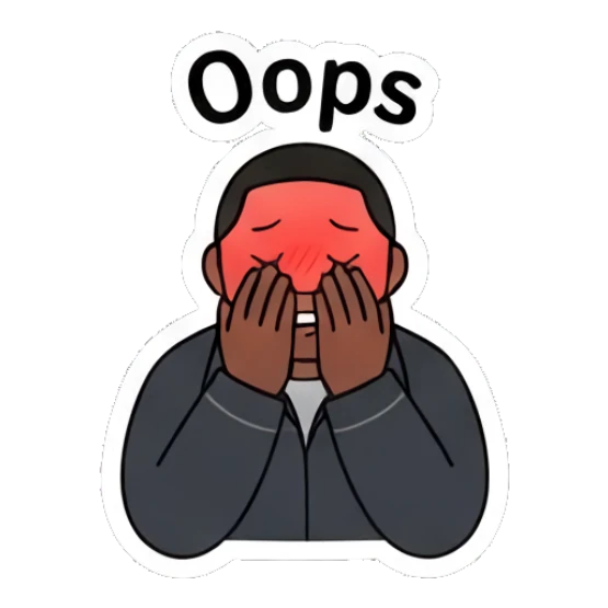 Man covering face in embarrassment, text Oops Diverse Duo Expressions sticker for expressive chats and social replies.