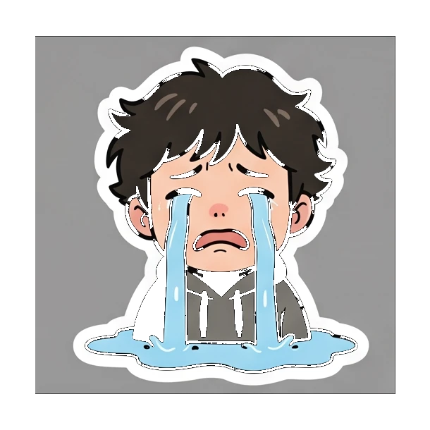 Boy with braces crying a river Cheerful Braces Boy sticker for expressive chats and social replies.