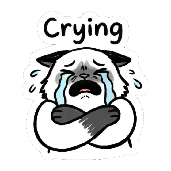 Sad Ragdoll cat crying with arms crossed, text 'Crying' Ragdoll Cat Moods sticker for expressive chats and social replies.