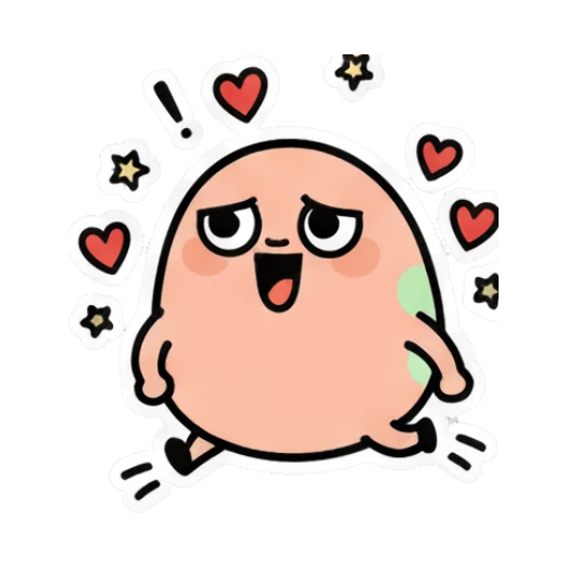 Pink egg character looking happy with hearts, text NOPE Little Pink Egg Adventures sticker for expressive chats and social replies.