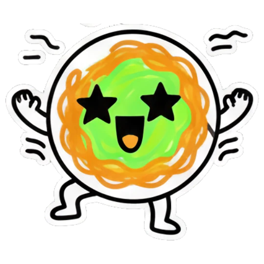 Noodle character with star eyes and Chill text Noodle Buddy Vibes sticker for expressive chats and social replies.