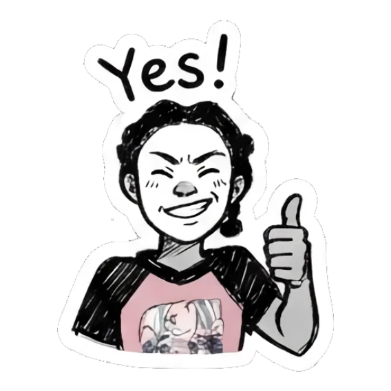 Girl giving a thumbs up, happy expression, text 'Yes!' Doodle Girl Expressions sticker for expressive chats and social replies.