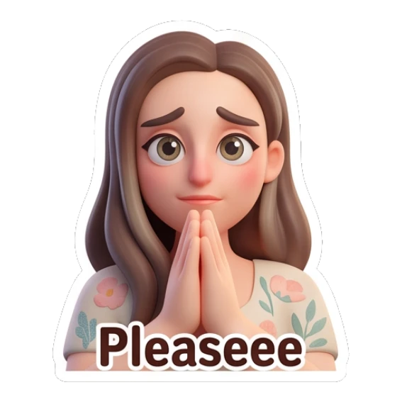 Girl with hands together pleading Pleaseee Cheerful 3D Girl Expressions sticker for expressive chats and social replies.