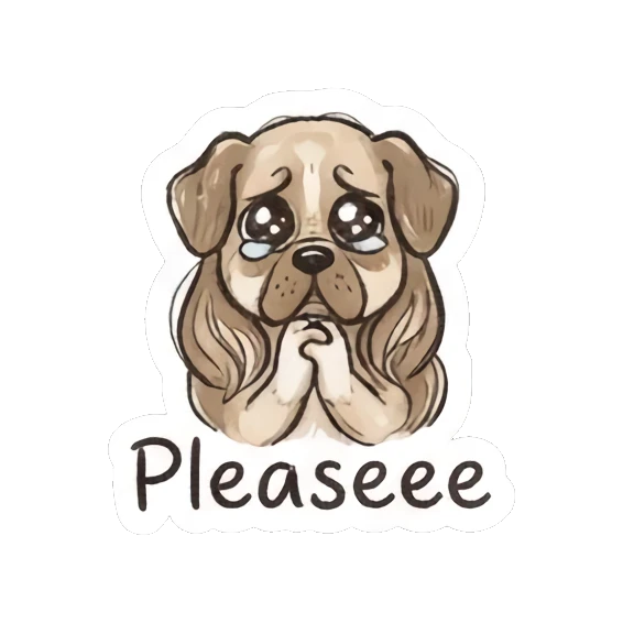 Sad puppy dog character begging with pleading eyes Doodle Girl Daily Life sticker for expressive chats and social replies.