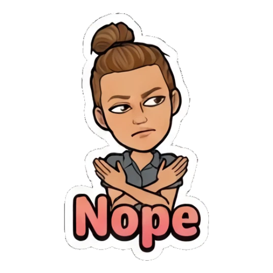 Girl looking unimpressed with crossed arms and Nope text Retro Cartoon Girl Daily Life sticker for expressive chats and social replies.