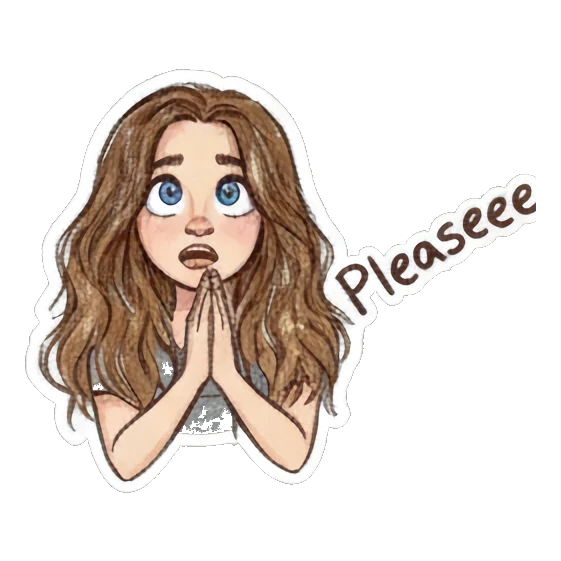 Curly-haired girl looking surprised with hands together. Curly Haired Girl Moods sticker for expressive chats and social replies.