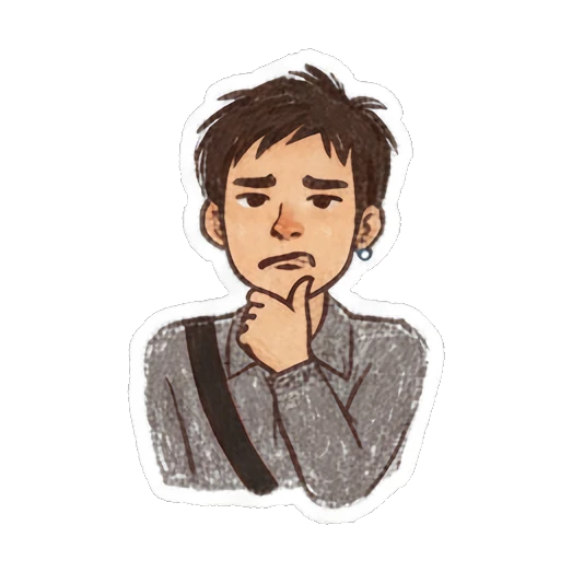 Boy thinking with hand on chin Doodle Boy Daily Vibes sticker for expressive chats and social replies.