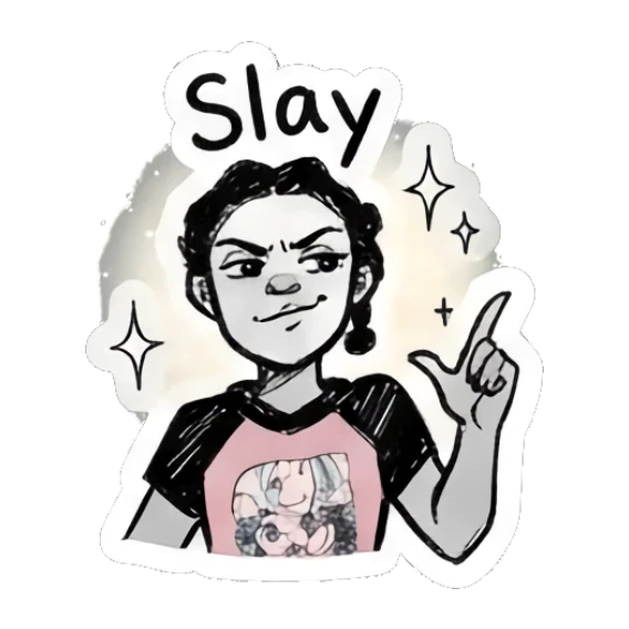 Girl pointing finger with attitude, confident expression, text 'Slay' Doodle Girl Expressions sticker for expressive chats and social replies.