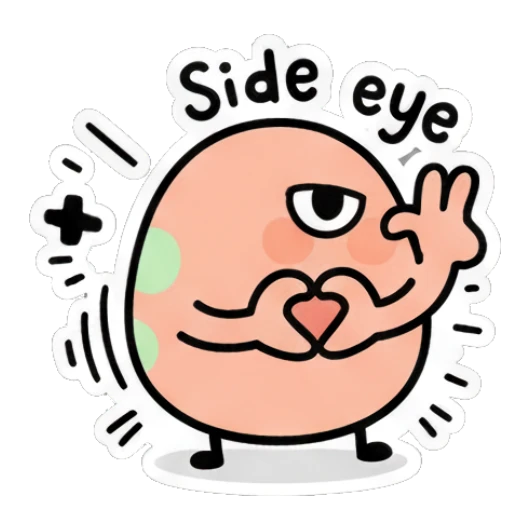 Egg giving side eye with heart hand gesture Doodle Egg Moods sticker for expressive chats and social replies.