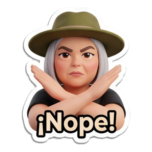Explorer lady crossing arms in refusal with text Nope Adventurous Explorer Lady sticker for expressive chats and social replies.