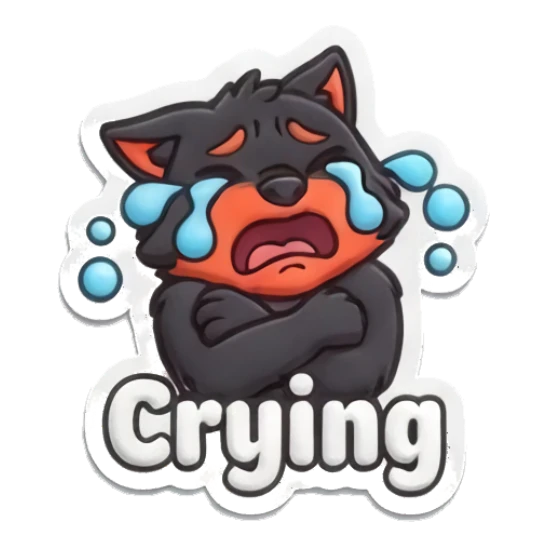Sad crying wolf with crossed arms Puffy Wolf Moods sticker for expressive chats and social replies.