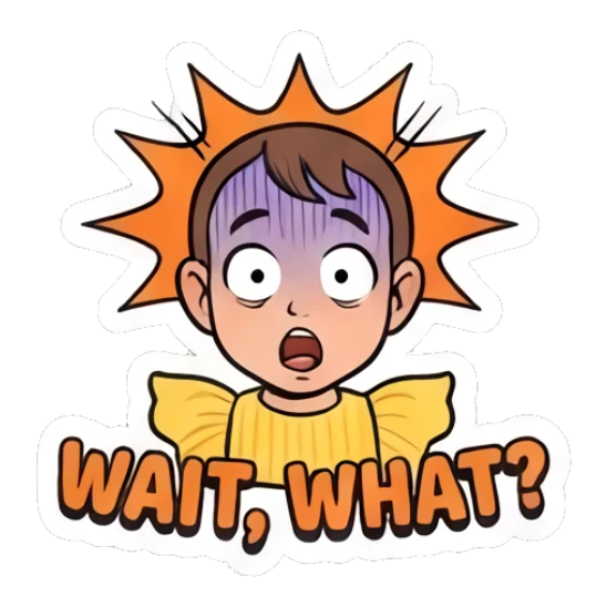 Shocked toddler with spiky background and Wait What text Little Sunshine Expressions sticker for expressive chats and social replies.