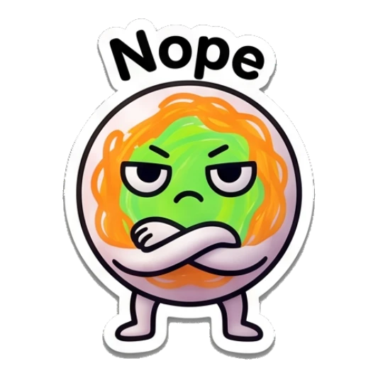 Citrus character looking grumpy with crossed arms and text Nope Citrus Buddy Adventures sticker for expressive chats and social replies.