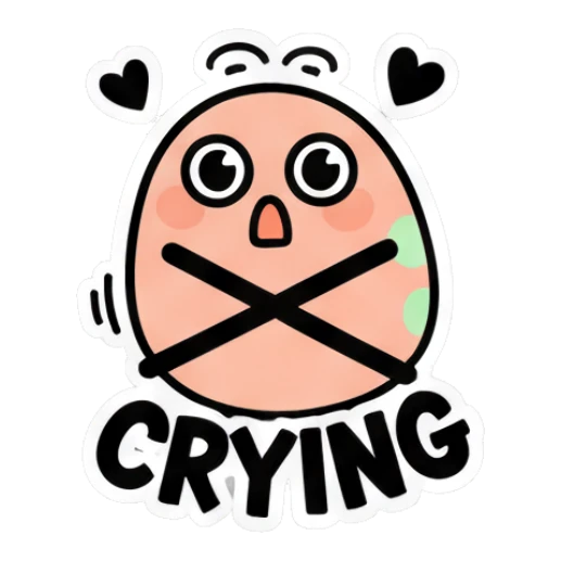 Crying egg with mouth covered saying CRYING Doodle Egg Moods sticker for expressive chats and social replies.