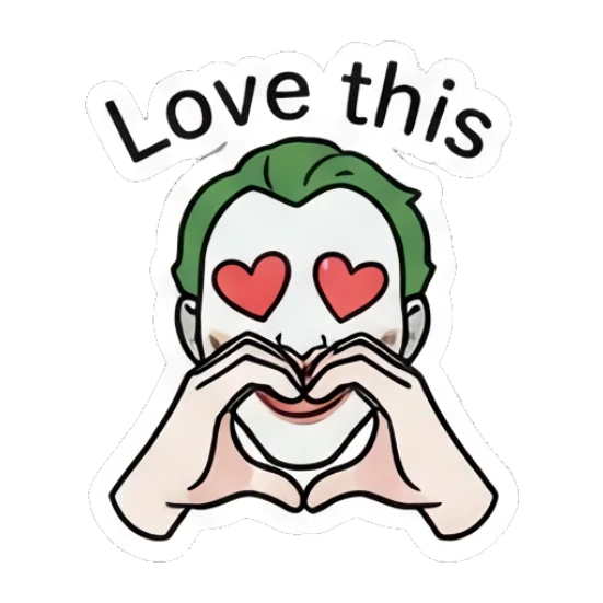 Joker making a heart shape with hands Joker Comic Expressions sticker for expressive chats and social replies.