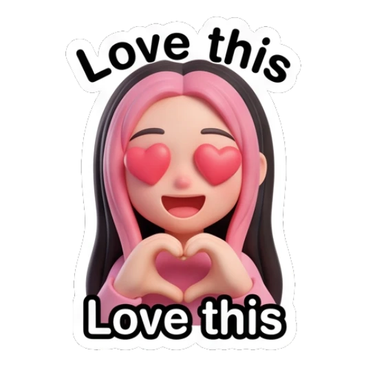 Girl making a heart shape with hands and text Love this Pink-Haired Trendy Girl sticker for expressive chats and social replies.
