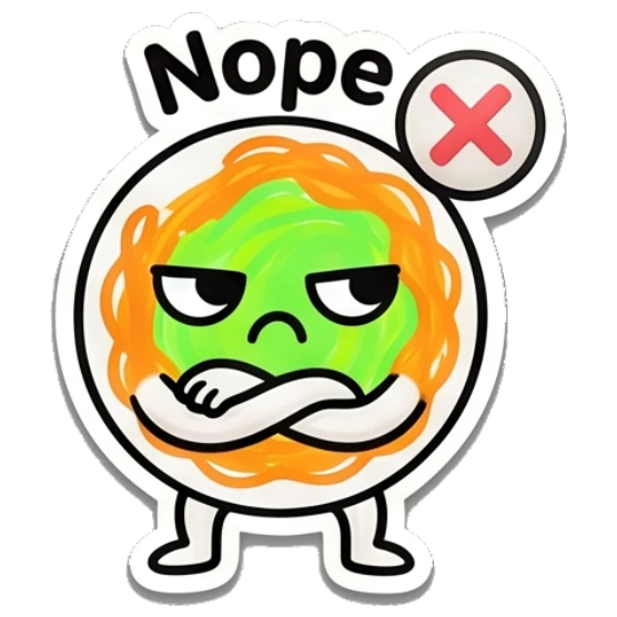 Annoyed spaghetti character crossing arms with 'Nope' text. Spaghetti Buddy Expressions sticker for expressive chats and social replies.