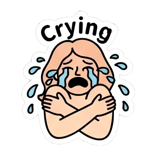 Girl crying with arms crossed, text Crying Keith Haring Style Girl sticker for expressive chats and social replies.