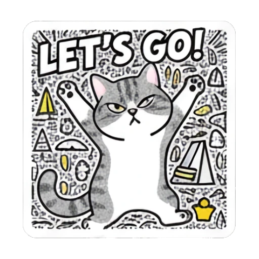 Excited cat waving hands with text LET'S GO Doodle Cat Daily Vibes sticker for expressive chats and social replies.