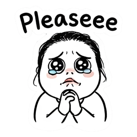 Girl with pleading puppy eyes begging please Daily Doodle Girl sticker for expressive chats and social replies.