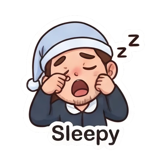 Man wearing a nightcap and yawning sleepily Daily Life of Couple sticker for expressive chats and social replies.