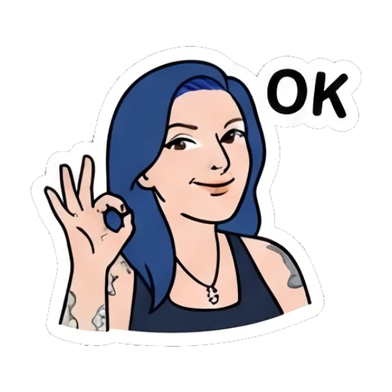 Blue-haired girl making an OK hand gesture with a confident smile. Blue Hair Girl Daily Life sticker for expressive chats and social replies.
