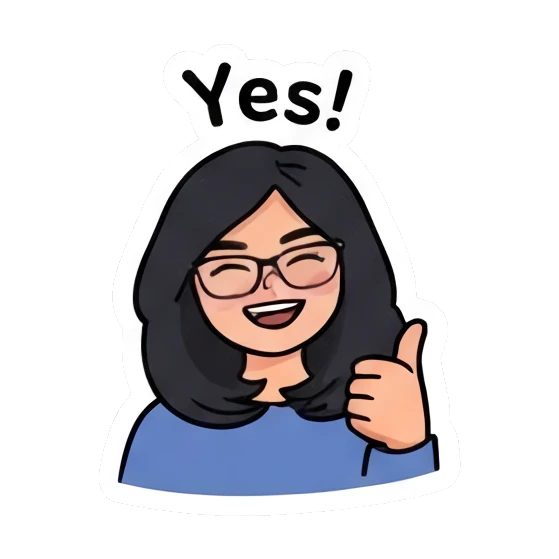 Girl giving a thumbs up, text 'Yes!' Daily Life of a Cool Girl sticker for expressive chats and social replies.