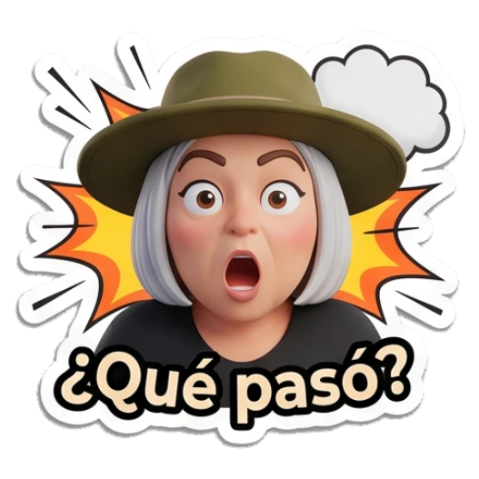 Explorer lady looking shocked with text Qué pasó Adventurous Explorer Lady sticker for expressive chats and social replies.