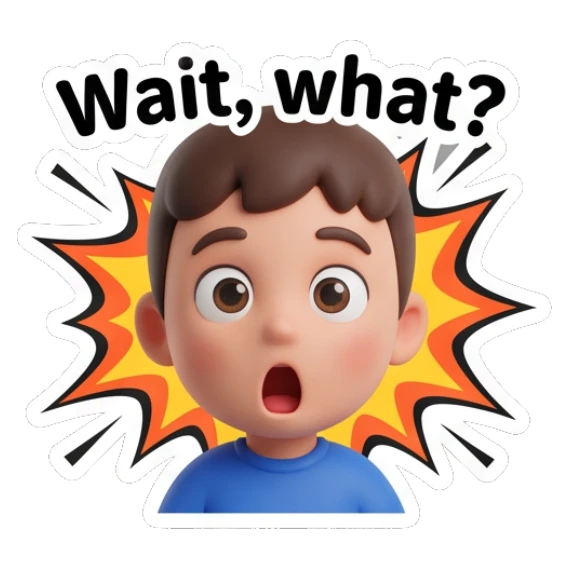 Boy looking shocked with Wait what text and explosion background Little Boy Daily Vibes sticker for expressive chats and social replies.