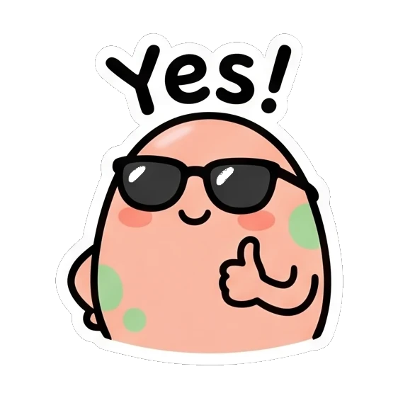 Pink egg in sunglasses giving a thumbs up saying Yes Pink Egg Buddy Daily sticker for expressive chats and social replies.