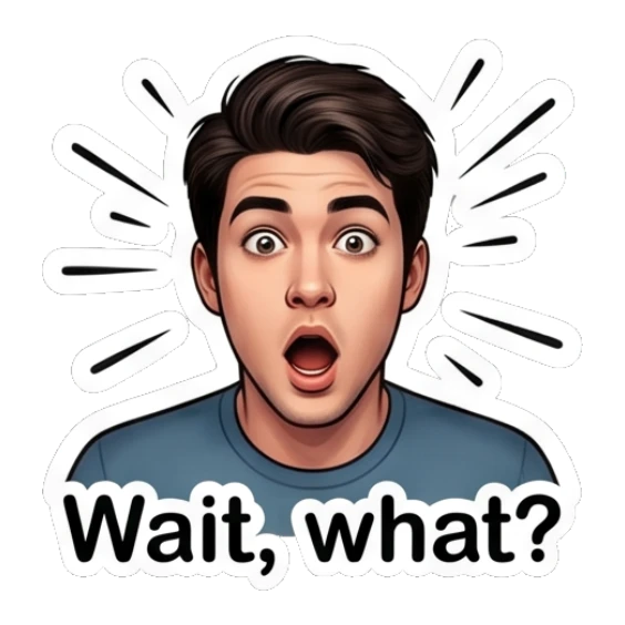 Young man looking shocked with wide eyes and open mouth. Daily Life of a Cool Guy sticker for expressive chats and social replies.