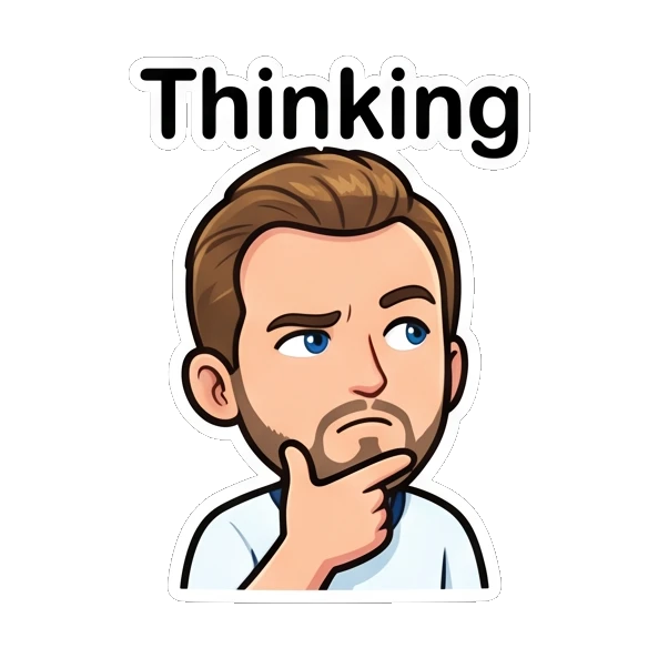 Bearded man thinking deeply with a hand on his chin Cheerful Bearded Guy sticker for expressive chats and social replies.
