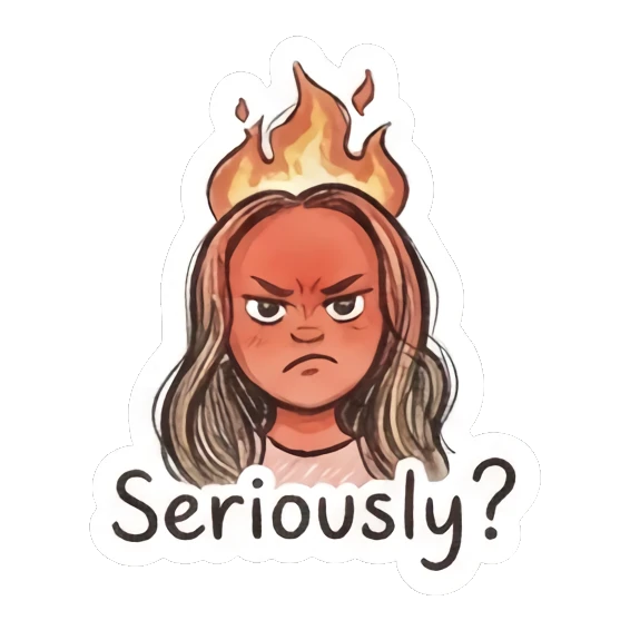 Girl with fire above head looking angry Doodle Girl Daily Life sticker for expressive chats and social replies.
