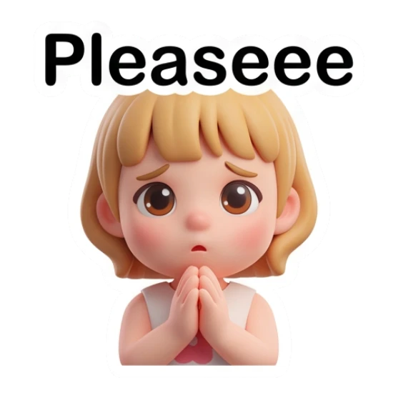 Blonde girl begging with hands pressed together Blonde Girl Daily Vibes sticker for expressive chats and social replies.