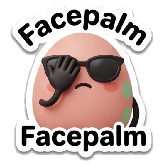 Pink egg wearing sunglasses doing a facepalm with text Facepalm Pink Egg Moods sticker for expressive chats and social replies.